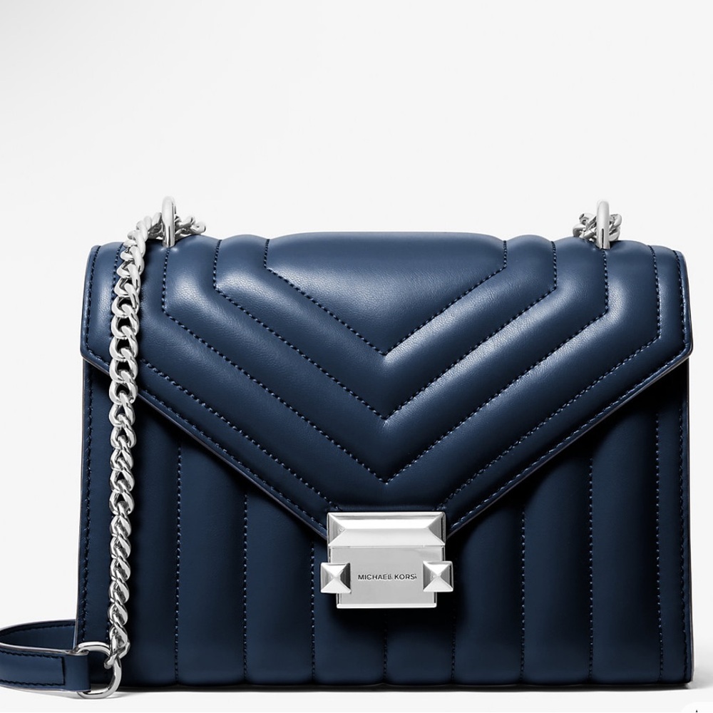 Michael Kors Whitney Medium Quilted Shoulder Bag Crossbody in Navy
